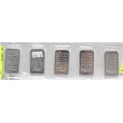 LOT OF 5 SEQUENTIAL 1OZ .999 FINE SILVER BARS
