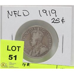 1919 NEWFOUNDLAND 25 CENT COIN
