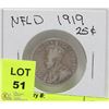 Image 1 : 1919 NEWFOUNDLAND 25 CENT COIN