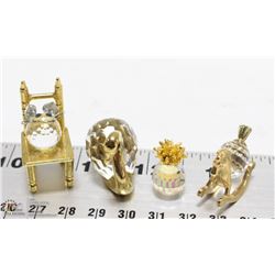 LOT OF 4 CRYSTAL ORNAMENTS INCL MOUSE , ROCKING
