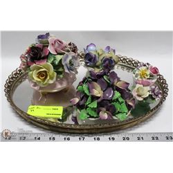 TRAY OF ESTATE ENGLISH FLOWER ORNAMENTS