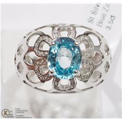 #10-STERLING SILVER BLUE ZIRCON (3.5CT) RING