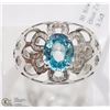 Image 1 : #10-STERLING SILVER BLUE ZIRCON (3.5CT) RING