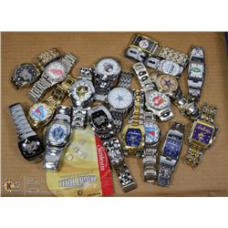 FLAT OF 18 SPORTS WATCHES WITH PACK OF BATTERIES