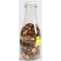 LARGE MILK BOTTLE FULL OF CANADA CENTS MOST ARE