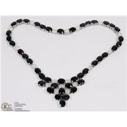 PLATINUM PLATED SILVER, BLUE SAPPHIRE AND TOPAZ