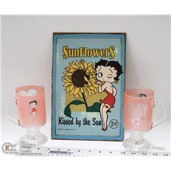 2 BETTY BOOP PEEKABOO MUGS & TIN SUNFLOWER SIGN
