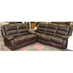 NEW MARTIN BROWN LEATHERETTE RECLINING SOFA AND