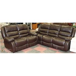 NEW MARTIN BROWN LEATHERETTE RECLINING SOFA AND