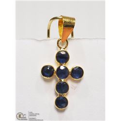 #22-18K YELLOW GOLD SAPPHIRE CROSS PENDANT