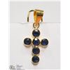Image 1 : #22-18K YELLOW GOLD SAPPHIRE CROSS PENDANT
