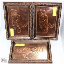 GAELIC MERMAIDS ON COPPER  SET OF THREE 12"X8"