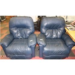 PAIR OF BLUE LEATHERETTE RECLINING/ROCKING CHAIRS