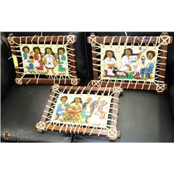 SET OF 3 HANDMADE ETHIOPIAN PAINTINGS 12"X16" EACH