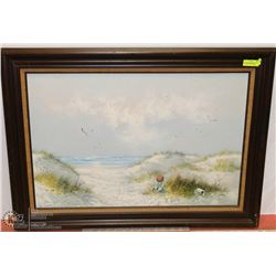 BOY BY THE OCEAN FRAMED PAINTING BY MARIN 44X32