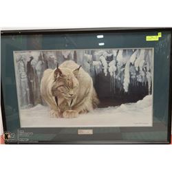 ROBERT BATEMAN "DOZING LYNX" COPY FRAMED