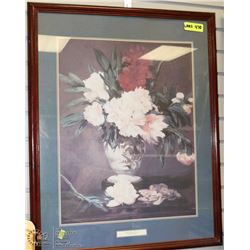 WOOD FRAMED BUNCH OF WHITE PEONIES BY EBOUARD