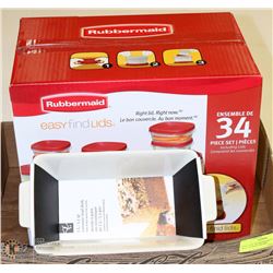 NEW 34-PC RUBBERMAID STORAGE SET + PC RED CERAMIC