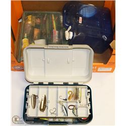 LOT OF 2 TACKLE BOXES AND REUSABLE WATER JUG WITH
