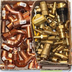 FLAT OF ASSORTED BRASS & COPPER FITTINGS, ELBOWS