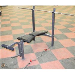 MARCY WEIGHT BENCH W/ BARBELL AND CURL BAR