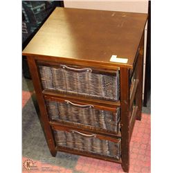 PAIR OF  WOOD STANDS WITH WICKER DRAWERS/CUBBIES