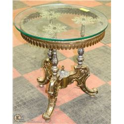 VINTAGE METAL AND GLASS END TABLE