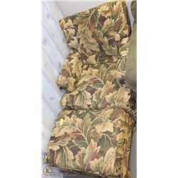 PAIR OF AUTUMN PATTERN FABRIC ARMCHAIRS WITH