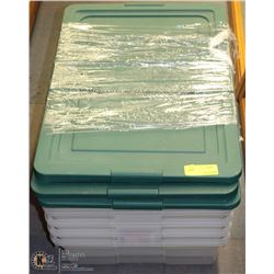 STACK OF 5 MATCHING RUBBERMAID STORAGE CONTAINERS