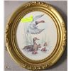 Image 1 : VINTAGE OVAL FRAME SIGNED DUCK PAINTING