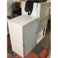2 GLASS DOOR CABINETS W/ EXTRA GLASS DOOR