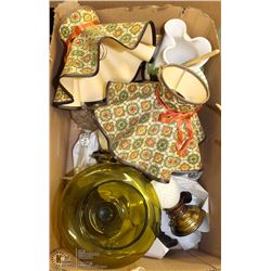 ESTATE BOX WITH HOBNAIL MILKGLASS LAMPS, CUT GLASS