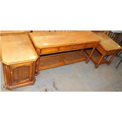 SOLID WOOD TWO SIDE TABLES (1 W/CABINET,