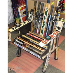 WOODEN HOCKEY STICK CHAIR WITH OILERS AND SAN