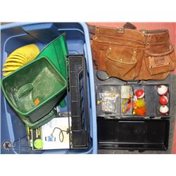 TOTE WITH MISC. INCL AIR HOSE, NEW ENERGY BULBS,