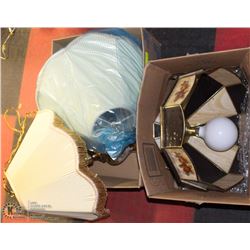 2 BOXES WITH LAMPS AND HANGING LIGHT FIXTURE