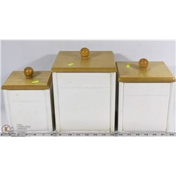 3PC WHITE WOODEN CANISTER SET