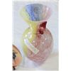 Image 2 : MULTI COLORED ART GLASS VASE AND BEATTLES COLLECTOR PLATE