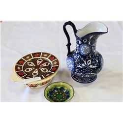LOT OF HAND PAINTED ITEMS AND ASIAN VASE