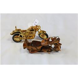 BRASS AND WOOD MODEL MOTORCYCLES