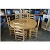 Image 1 : ROUND MAPLE DINING TABLE WITH COMPARTMENTS AND SIX LADDER BACK CHAIRS