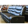 Image 2 : NEW BLACK LEATHER MODERN DOUBLE RECLINING SOFA, WITH REMOVABLE BACKS. RETAIL $1899