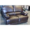 Image 1 : NEW ASHLEY BROWN MODERN DOUBLE RECLINING LOVESEAT, WITH REMOVABLE BACKS, BROWN STITCHING RETAIL $129