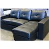 Image 1 : NEW MODERN BLACK GEL LEATHER SOFA WITH MOVABLE CHAISE LOUNGE, AND REMOVABLE SEAT CUSHIONS, RETAIL $1