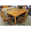 Image 1 : OAK DINING TABLE AND 8 RATTAN BACK UPOLSTERED SEAT CHAIRS