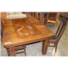 Image 2 : ANTIQUE OAK DINING TABLE WITH 3 LEAFS AND FOUR T-BACK LEATHER SEAT CHAIRS