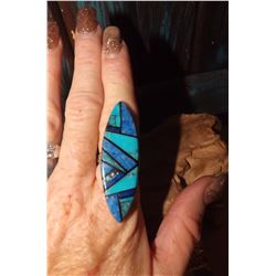 Sterling Silver Zuni Inlay Ring Sz 8