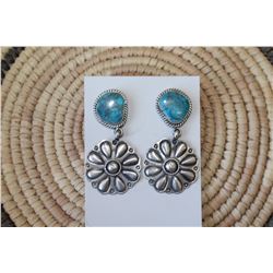 Sterling Silver and Turquoise Concho Dangle Earrings