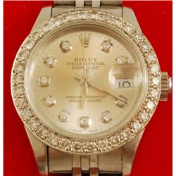 Rolex Ladies SS Diamond Date Just Watch