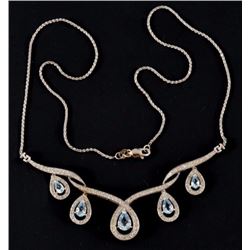 14K White Gold Aquamarine & Diamond Necklace
